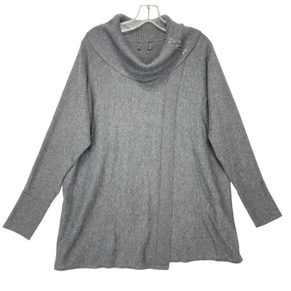 JM Collection Sweater Womens Size L Gray Crossover Turtleneck Dolman Sleeve - Picture 2 of 11